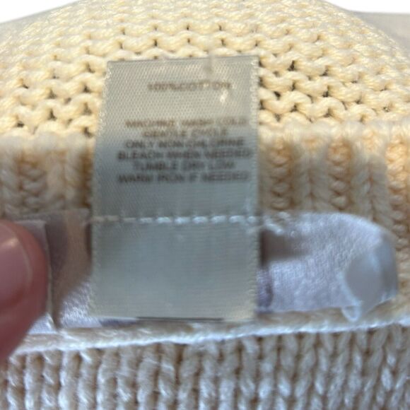 Loft Sweater 100% Cotton Size Small Zipper Detail Cream Winter White Open Knit - Picture 6 of 6